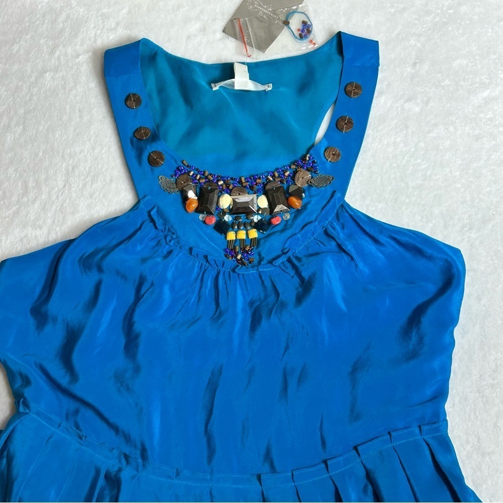 Moulinette Soeurs Women’s Jewel-Beaded Halter Blue Silk Maxi Dress Size 6 - Picture 8 of 16